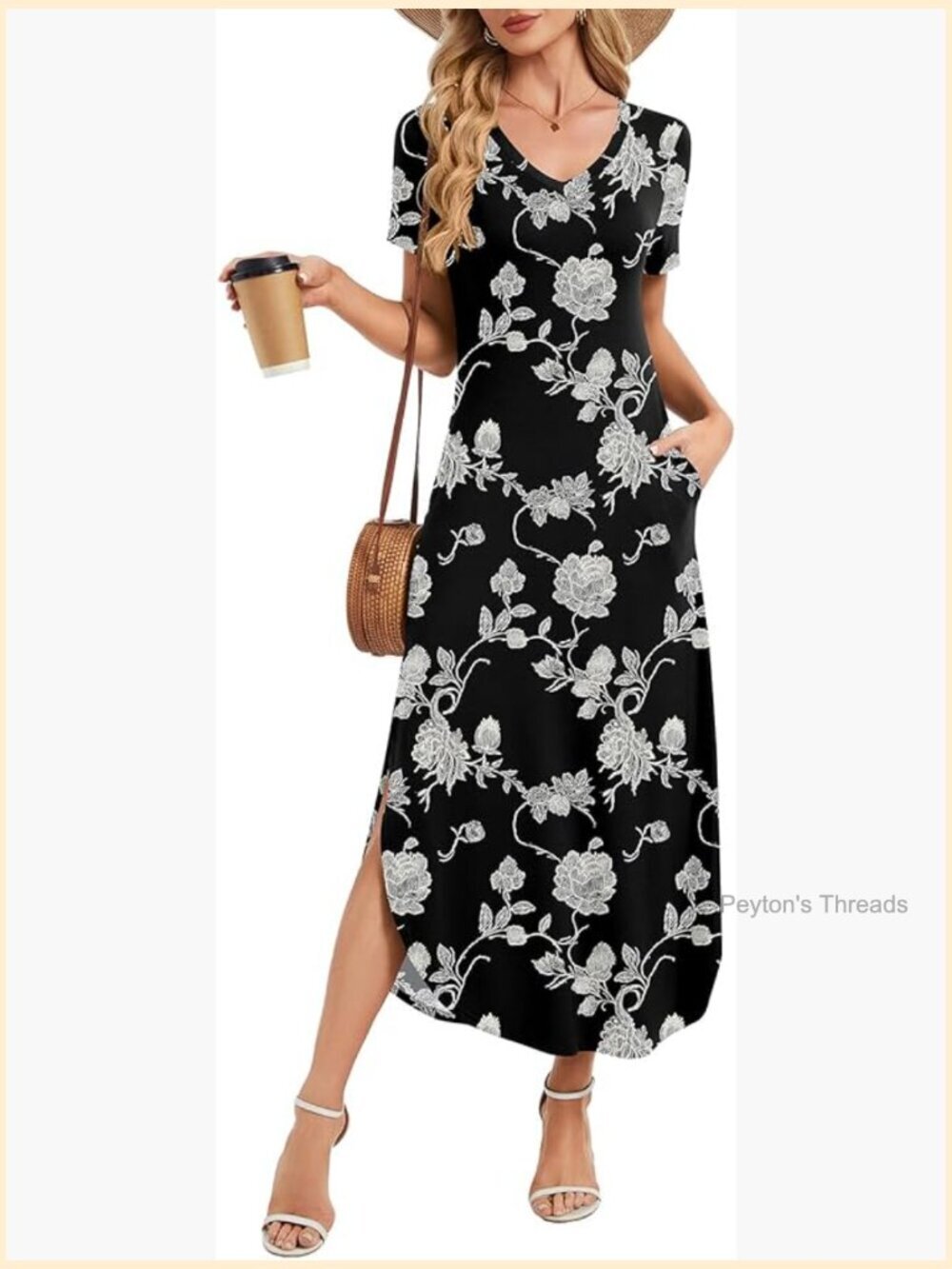 Women's V-Neck Short Sleeve Maxi Sundress with Pockets